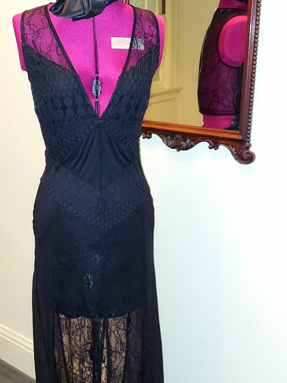 Mixed Pattern Mesh And Lace Cut-Out Maxi Dress - Sz. M
